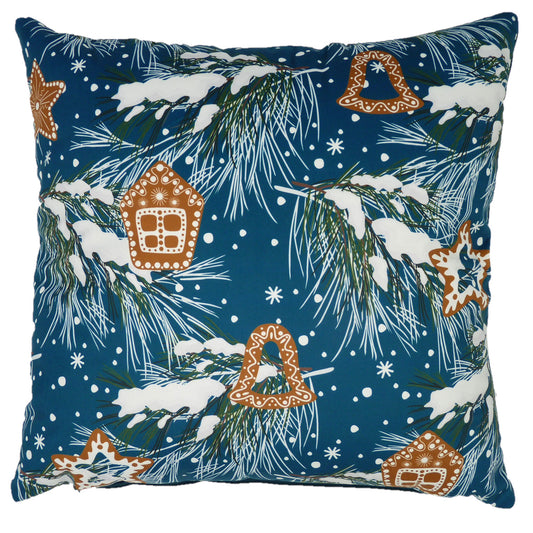 Gingerbread Baubles Teal Filled Velvet Cushion (45cm x 45cm)