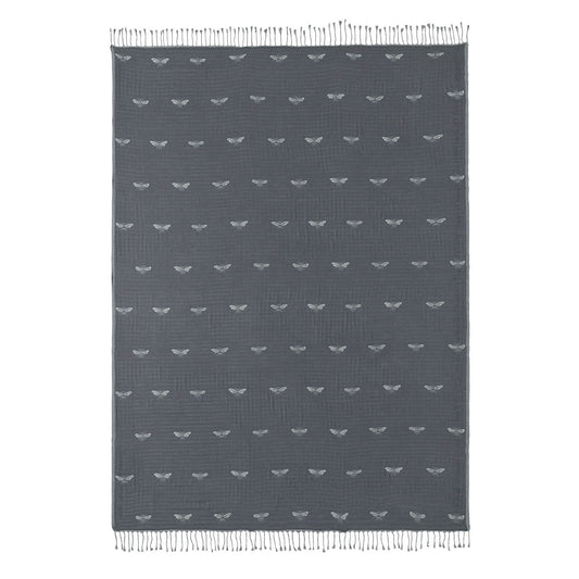 Sophie Allport Bee Grey Cotton Throw (150cm x 200cm)