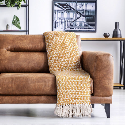 Casablanca Ochre Scandi Woven Recycled Cotton Throw