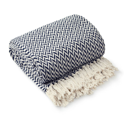 Cherokee Navy Scandi Woven Recycled Cotton Throw