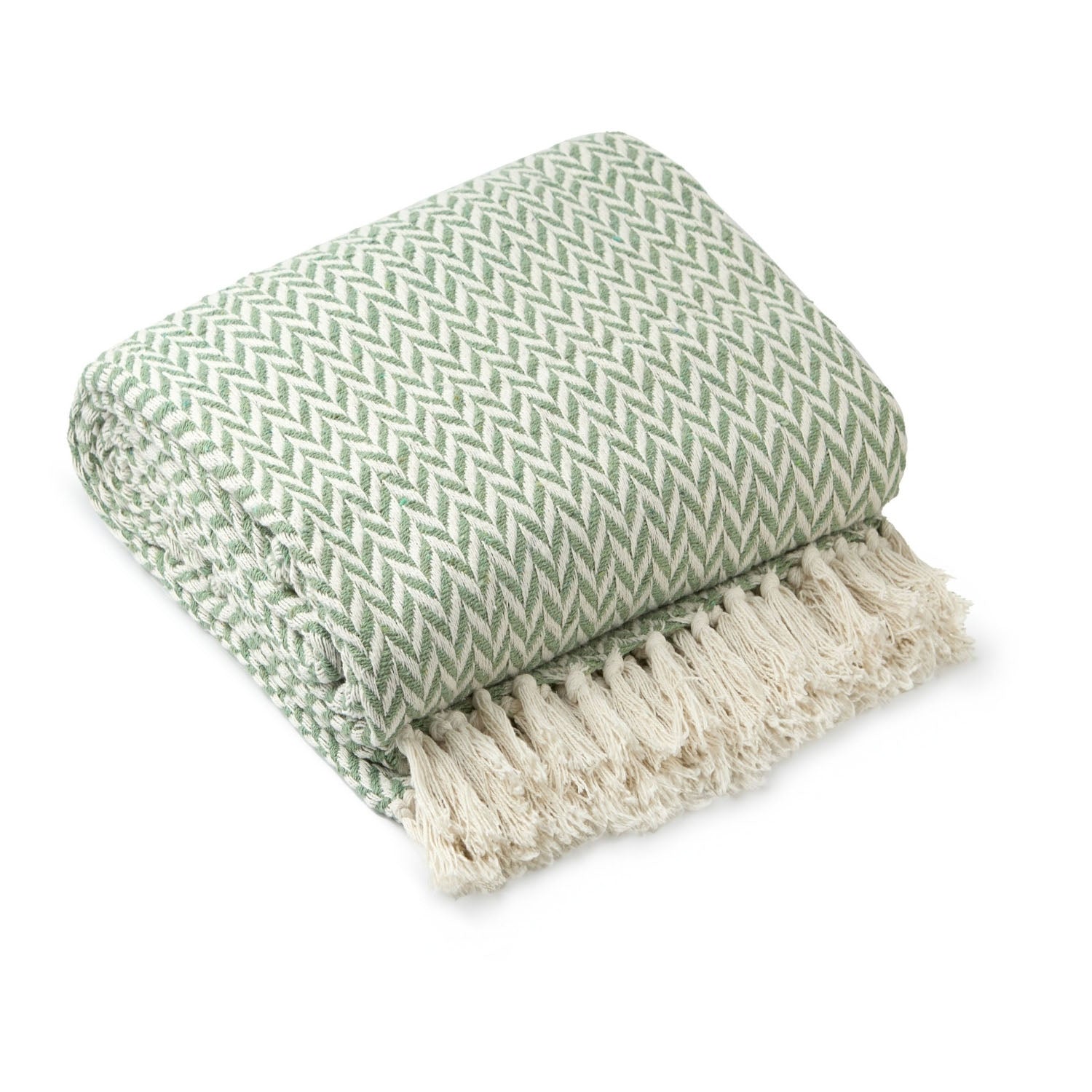 Cherokee Sage Green Scandi Woven Recycled Cotton Throw | 127x152cm