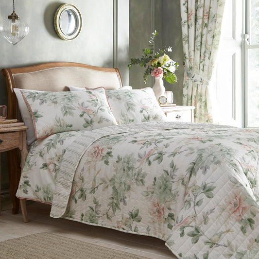 Campion Green Floral 100% Cotton Bedspread