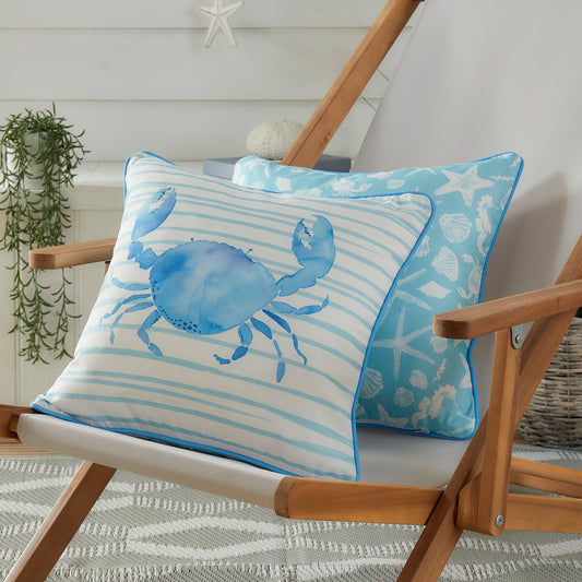 Crab Sea Foam Blue Reversible Outdoor Cushion (43cm x 43cm)