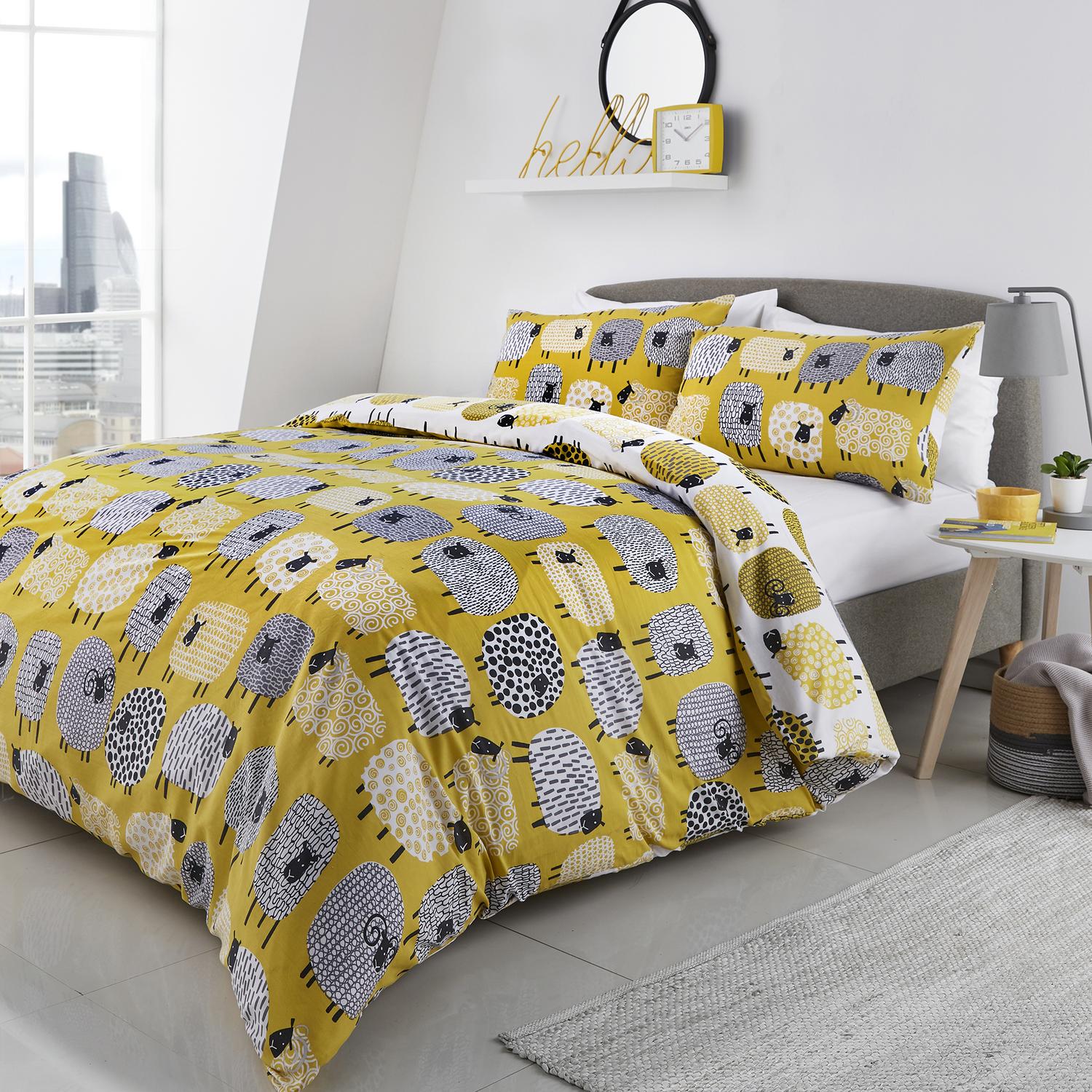 Dotty Sheep Ochre Yellow Easy Care Duvet Set - Julian Charles Home