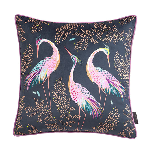 Sara Miller Dancing Cranes Midnight Velvet Feather Cushion (50cm x 50cm)