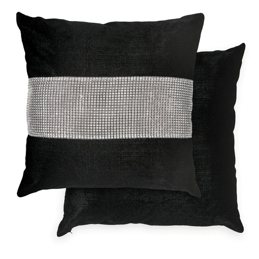 Eclat Diamante Black Panel Velvet Cushion Cover Pair (43cm x 43cm)
