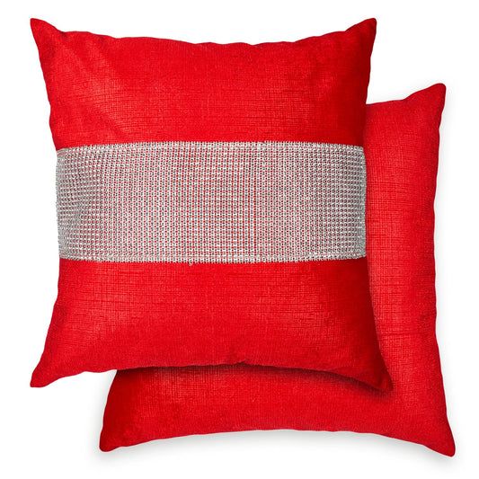 Eclat Diamante Red Panel Velvet Cushion Cover Pair (43cm x 43cm)