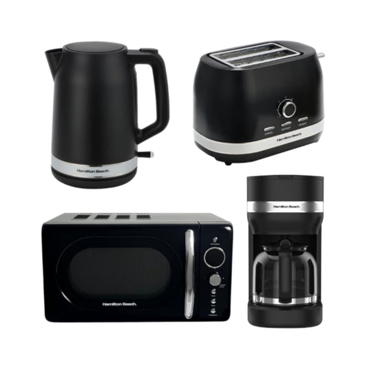Hamilton Beach Ella Collection Black Kettle Toaster Coffee Machine And Microwave Set