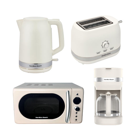 Hamilton Beach Ella Collection Cream Kettle Toaster Coffee Machine And Microwave Set