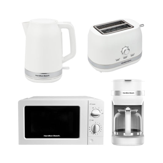 Hamilton Beach Ella Collection White Kettle Toaster Coffee Machine And Microwave Set