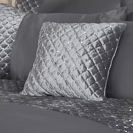 Glamour Silver Quilted Sequin Velvet Cushion Cover Pair (43cm x 43cm)