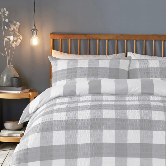 Gingham Silver Seersucker Duvet Set