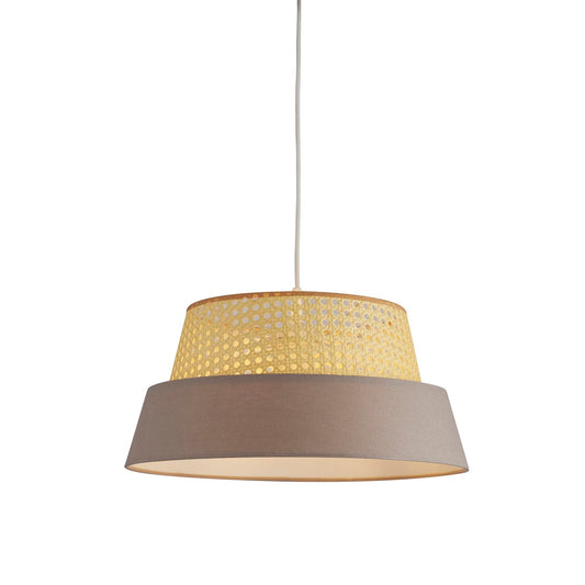 Rattan And Grey Linen Light Shade