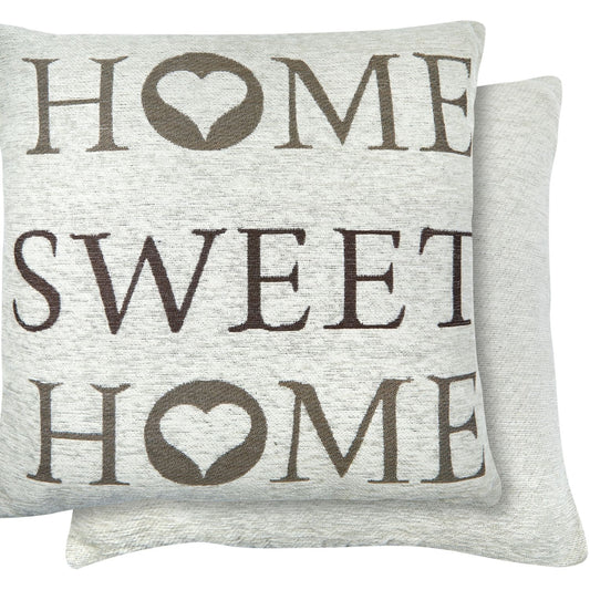 Home Sweet Home Beige Jacquard Cushion Cover Pair (43cm x 43cm)