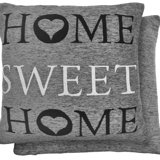 Home Sweet Home Silver Jacquard Cushion Cover Pair (43cm x 43cm)