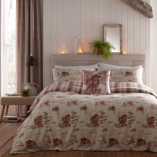 Hanson Highland Cow Terracotta Brushed Cotton Duvet Set