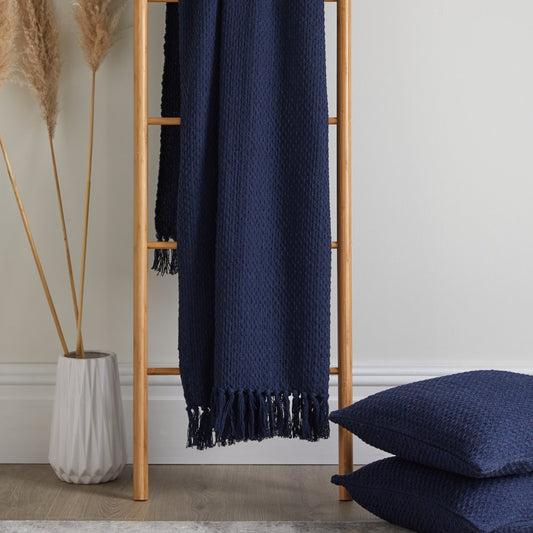 Hayden Navy Large Cotton Throw (200cm x 200cm)