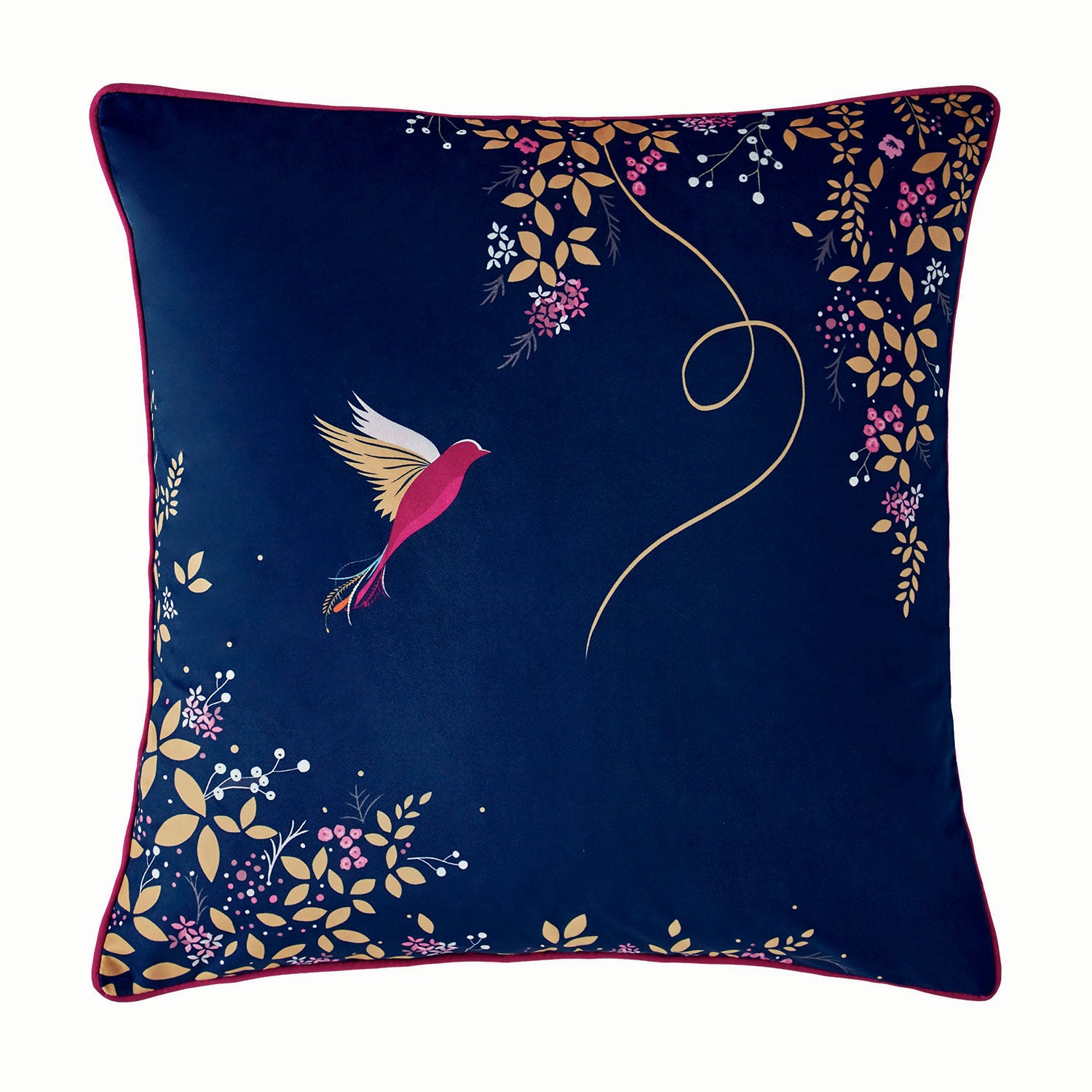 Sara Miller Hummingbird Navy Velvet Feather Cushion (50cm x 50cm