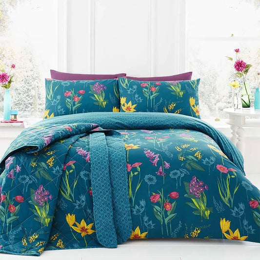 Ingrid Teal Floral Reversible Duvet Set