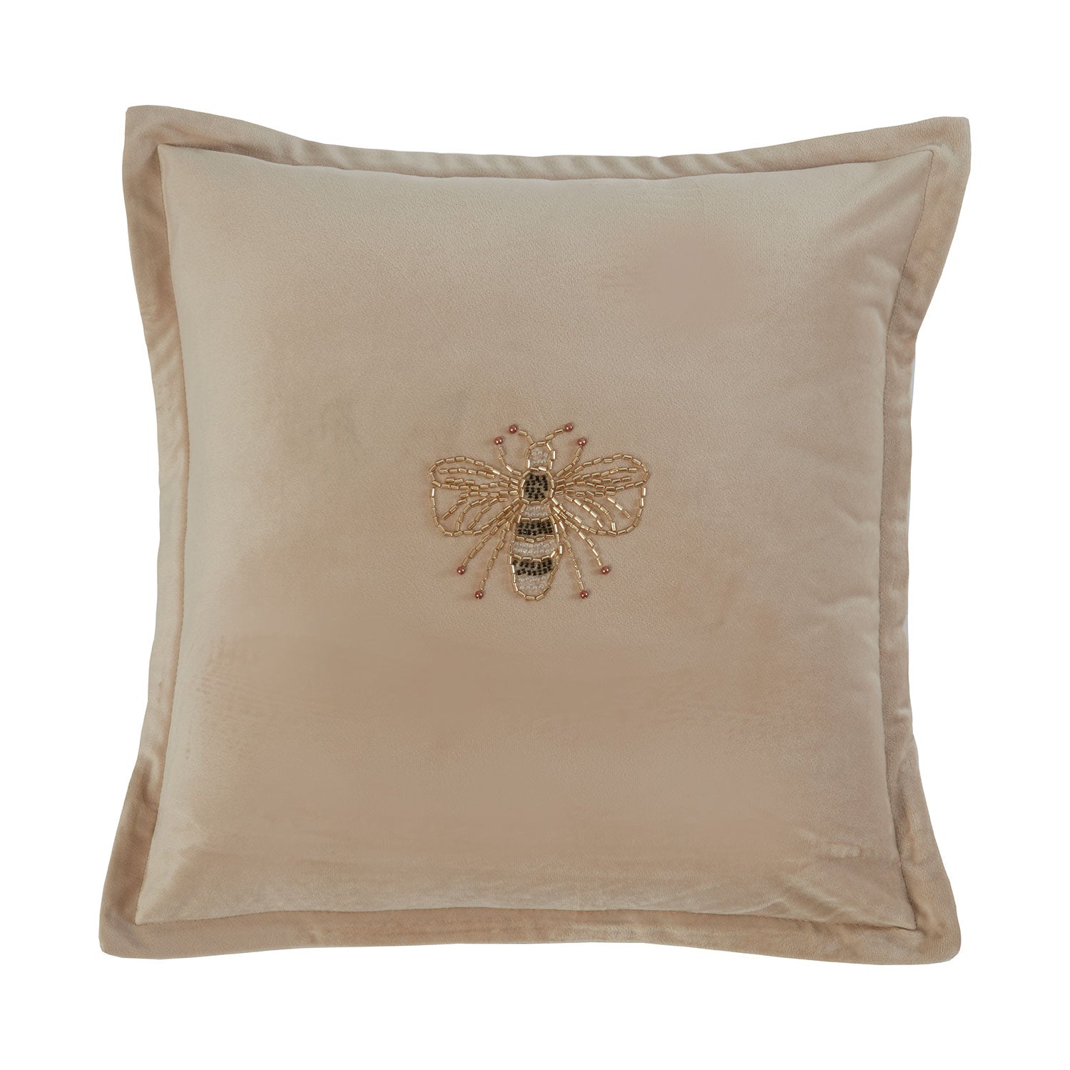 Bee Jewel Beaded Natural Velvet Cushion (43cm x 43cm) Julian Charles Home