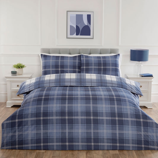 Seattle Navy Check Super Soft Duvet Set