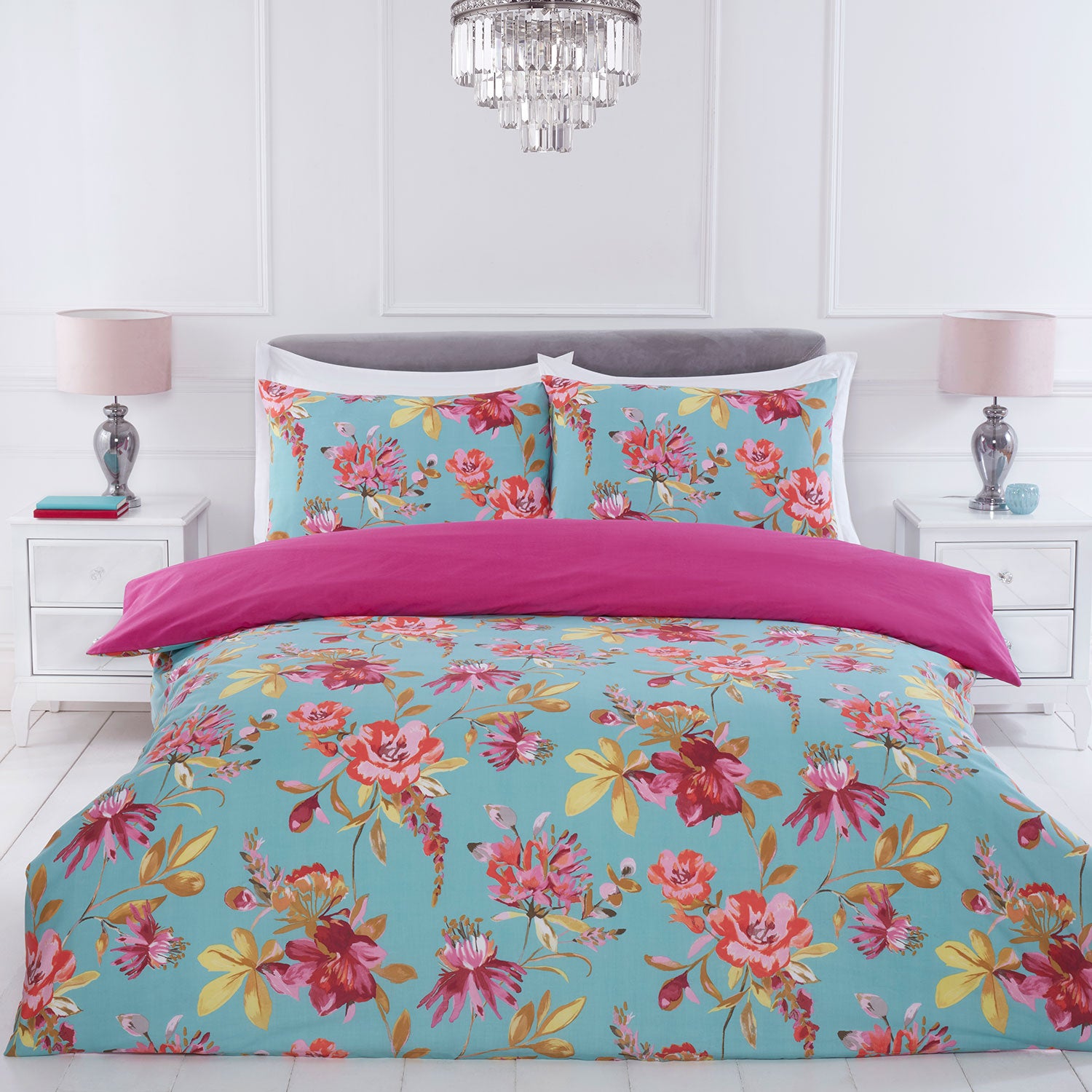 Lara Aqua Bright Floral Duvet Set Julian Charles Home