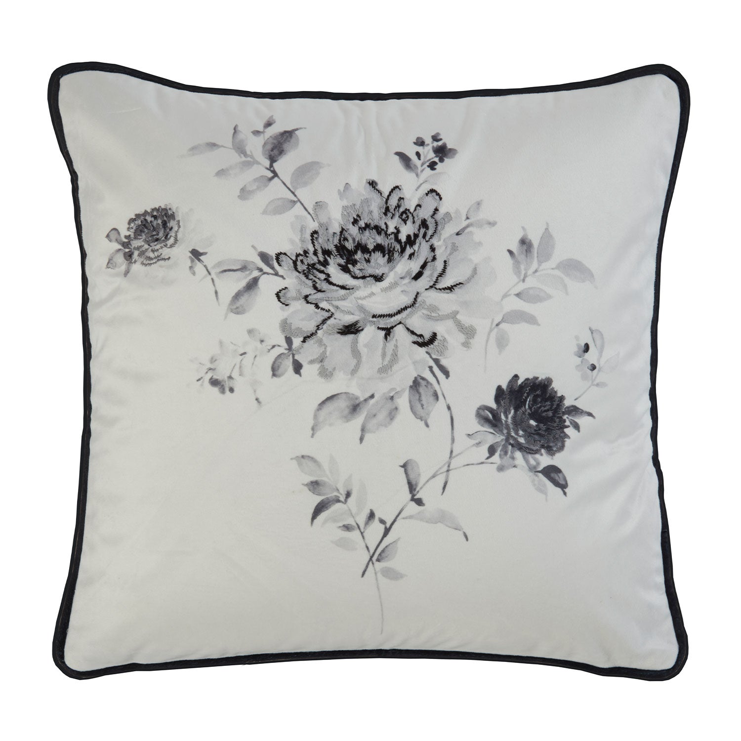 Verity Mono Floral Embroidered Velvet Cushion (43cm x 43cm) Julian