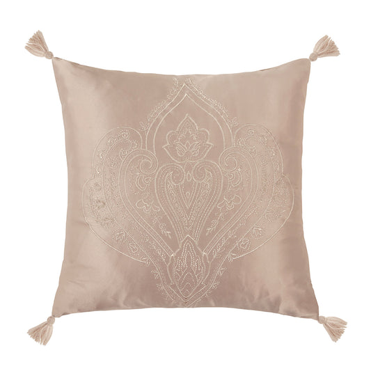 Regency Natural Embroidered Matt Satin Cushion (40cm x 40cm)