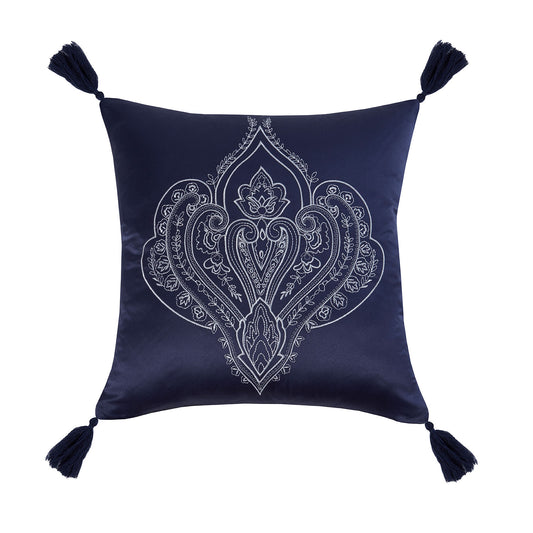 Regency Navy Embroidered Matt Satin Cushion (40cm x 40cm)