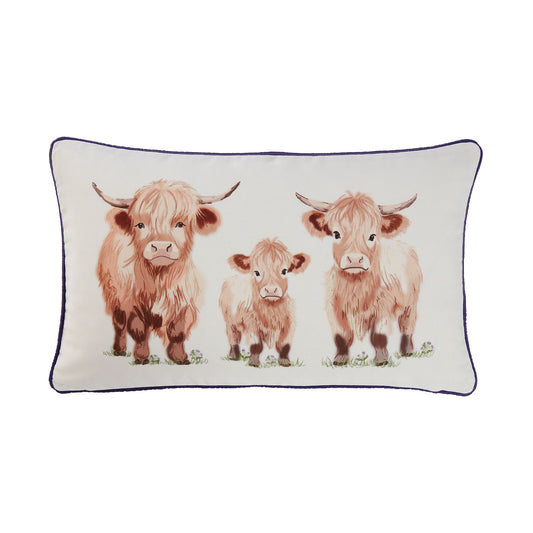 Hattie Highland Cow Printed Canvas Cushion (30cm x 50cm)