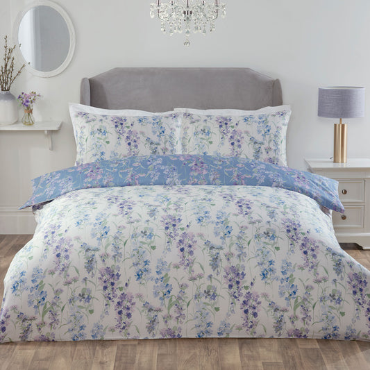 Wisteria Blue Reversible Floral Duvet Set