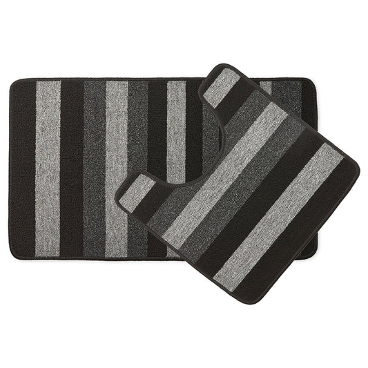 Jersey Contrast Grey Stripe 2 Piece Bath Mat Set