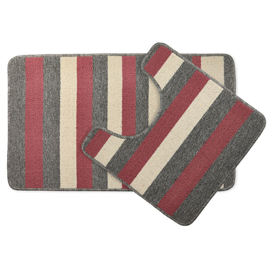 Jersey Contrast Pink Stripe 2 Piece Bath Mat Set
