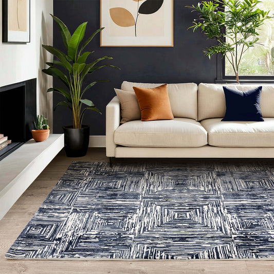 Kuza Portrait Navy Blue Rug