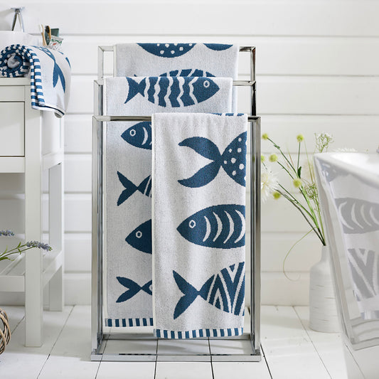 Lobster Creek White and Blue Big Fish Towels