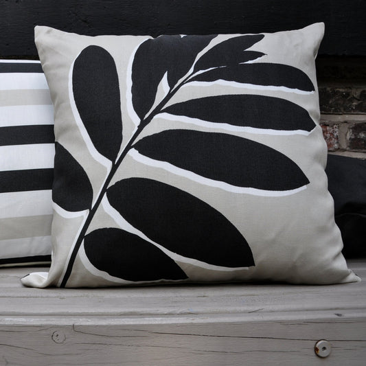 Leaf Print Natural Outdoor Cushion (43cm x 43cm)