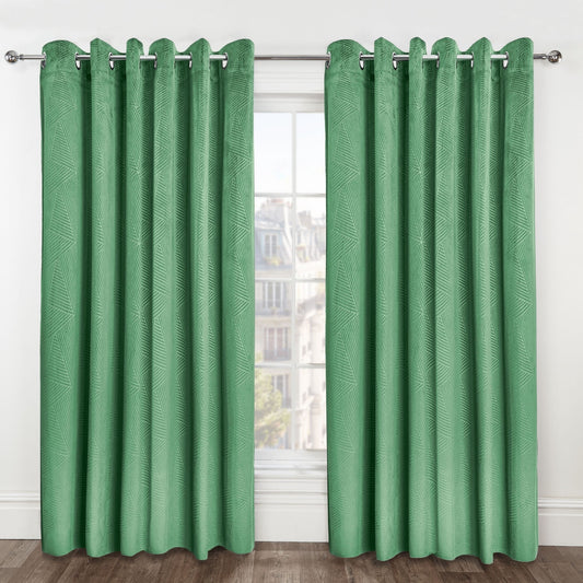 Midnight Green Velvet Blackout Eyelet Curtains