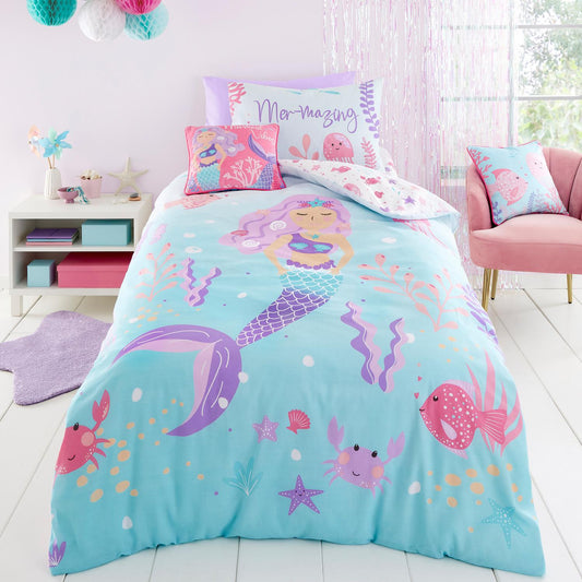 Mermaid Vibes Aqua Reversible Kids Duvet Set