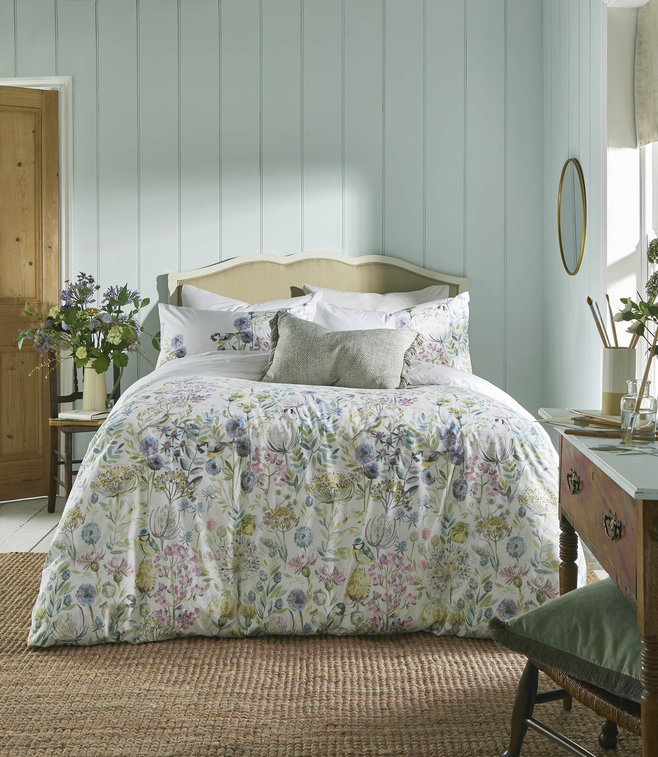 Voyage Morning Chorus White Floral 100 Cotton Duvet Set Julian