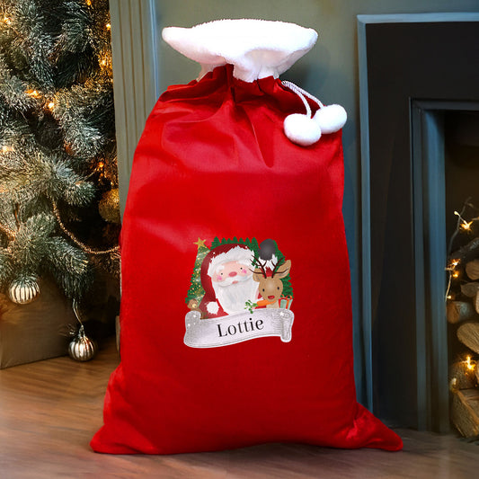 Personalised Red Christmas Santa Pom Pom Santa Sack