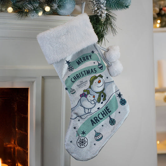 Personalised The Snowman and the Snowdog Silver Grey Stocking