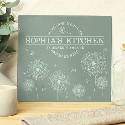 Personalised Dandelion Glass Chopping Board