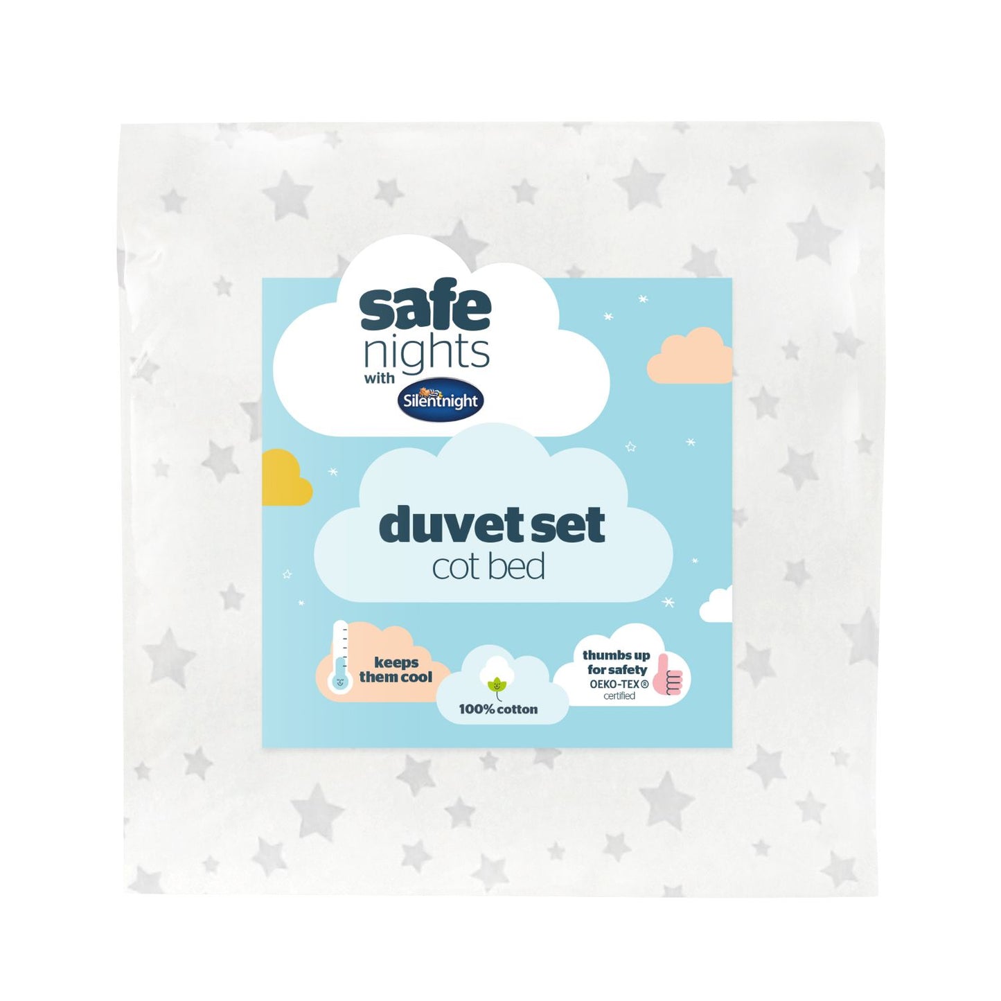 Silentnight Safe Nights Grey Star 100% Cotton Cot Bed Duvet Set