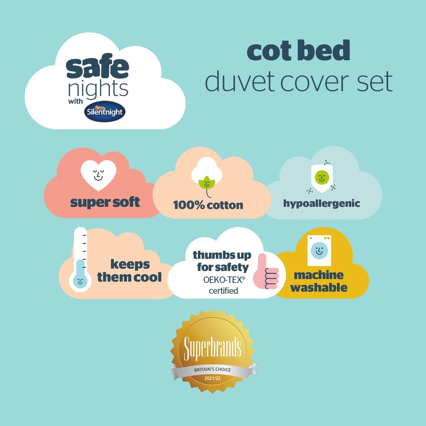 Silentnight Safe Nights Grey Star 100% Cotton Cot Bed Duvet Set