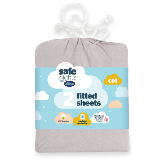 Silentnight Safe Nights Grey 100% Cotton Baby Fitted Sheet (2 Pack)