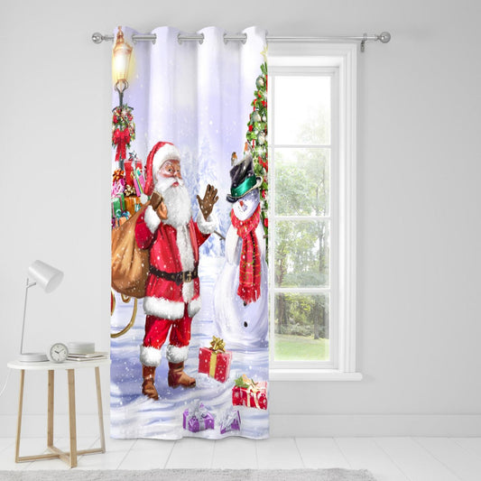 Santa & Snowy Eyelet Single Panel Door Curtain