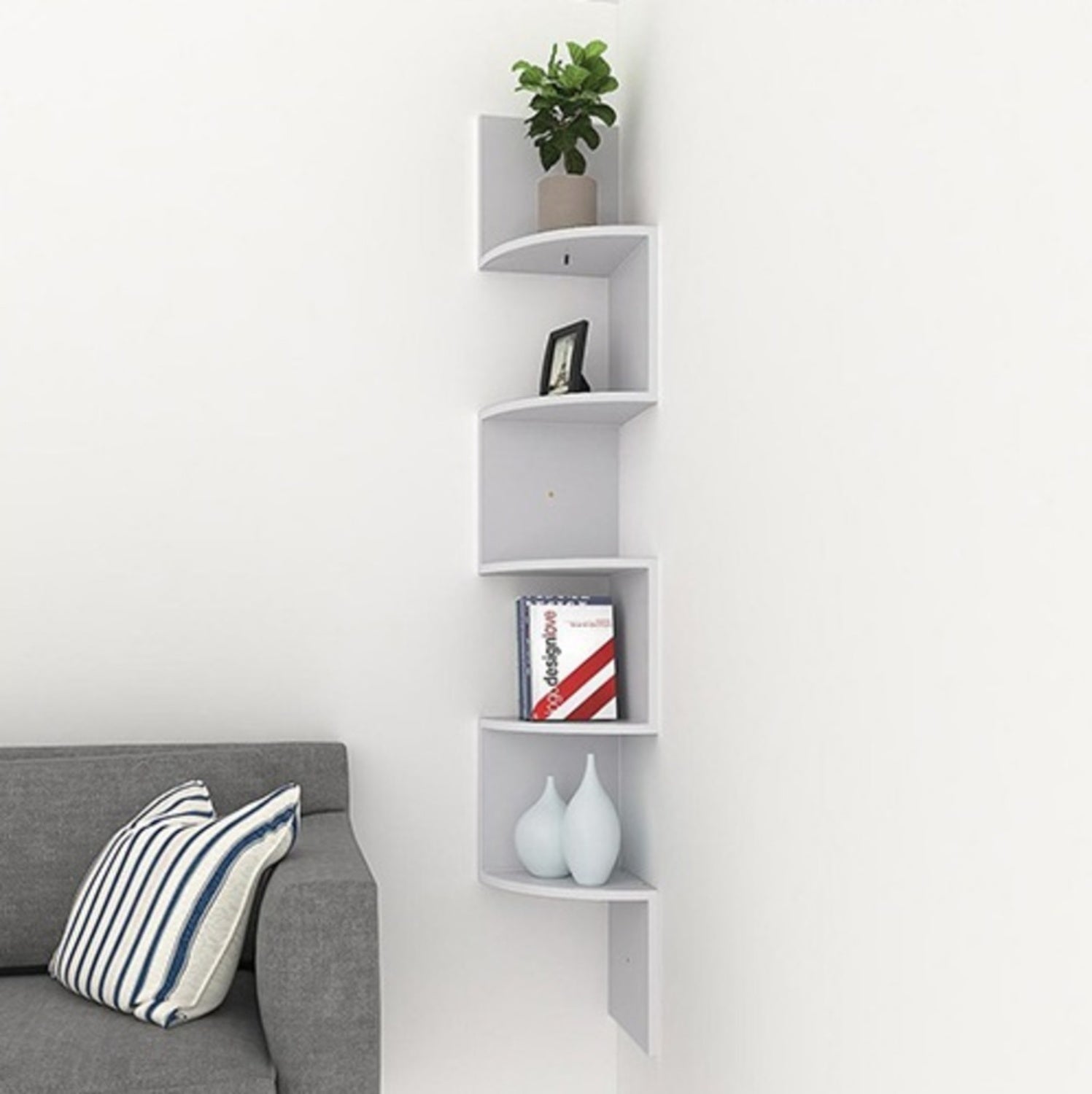 Wooden Zigzag Floating Corner Shelves 5-Tier White – Julian