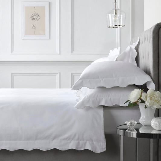 Scallop Edge White 100% Cotton Duvet Set
