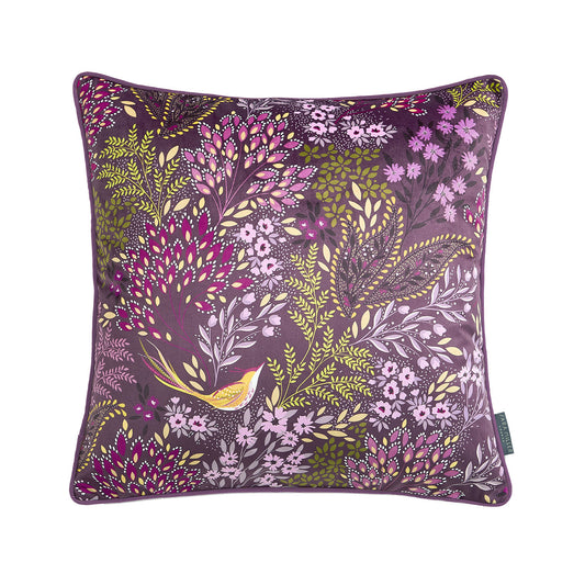 Sara Miller Songbird Plum Velvet Feather Cushion (50cm x 50cm)