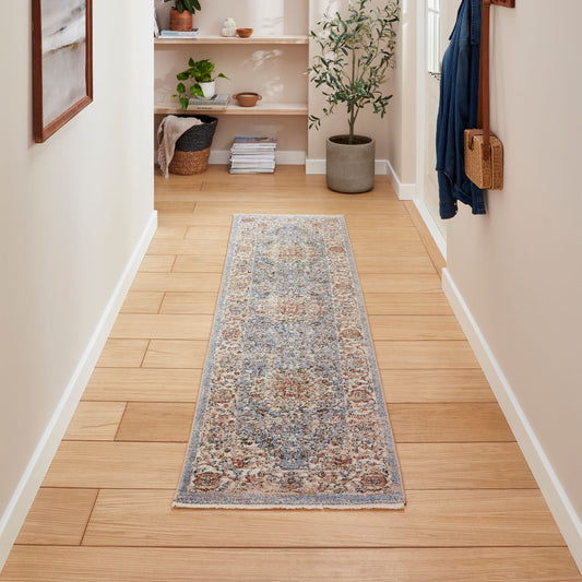 Vintage 35013 Blue and Terracotta Traditional Runner Rug